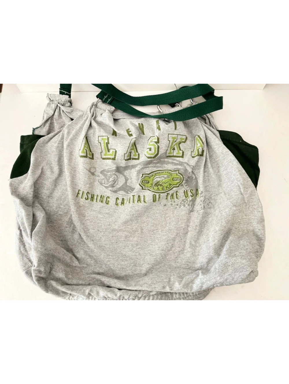 Handmade tote bag Alaska T-shirt style grey and green Alaska Fishing Capital 19”